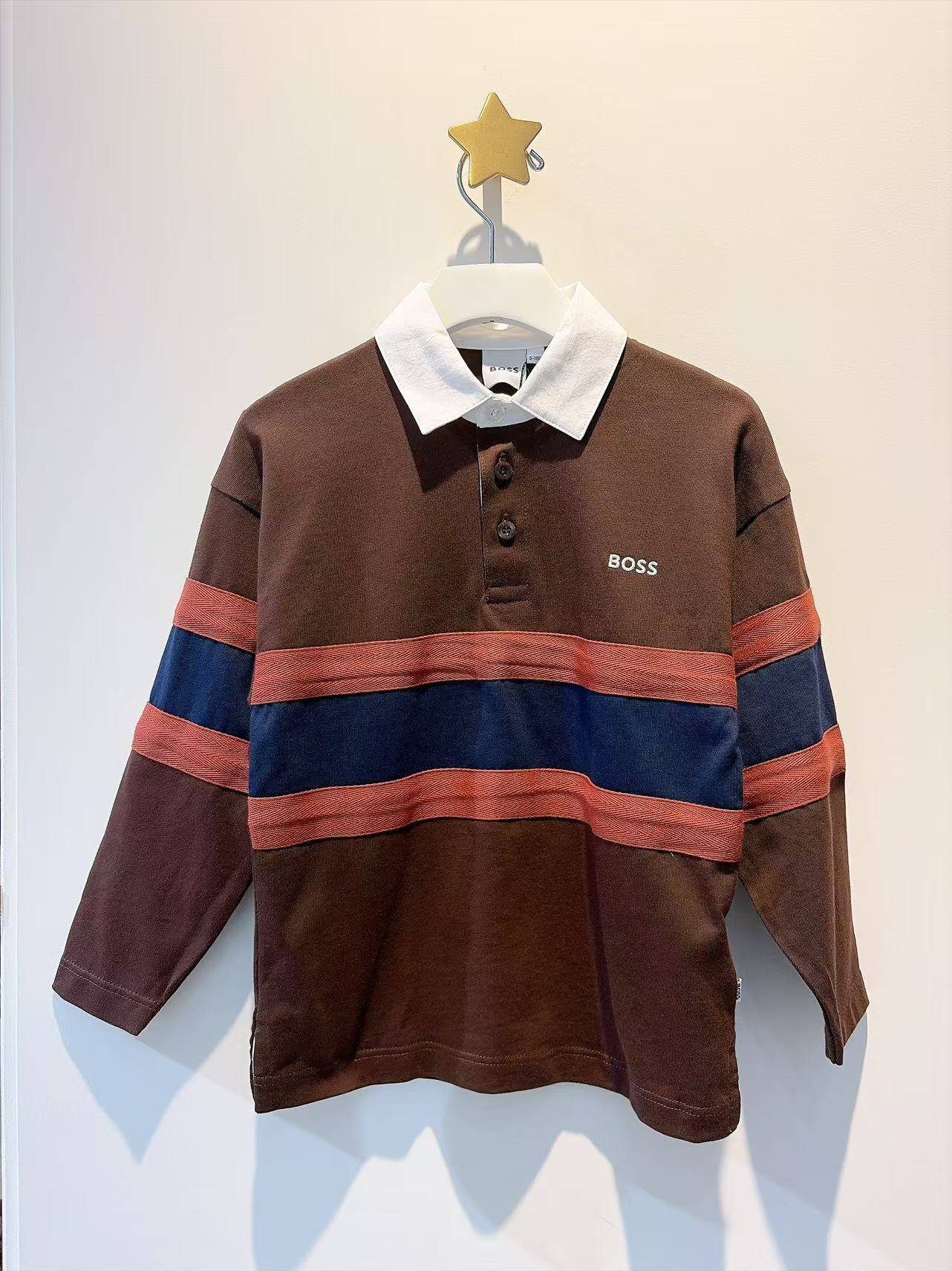 Boss LS Jersey Polo with Bold Stripes Across the Middle