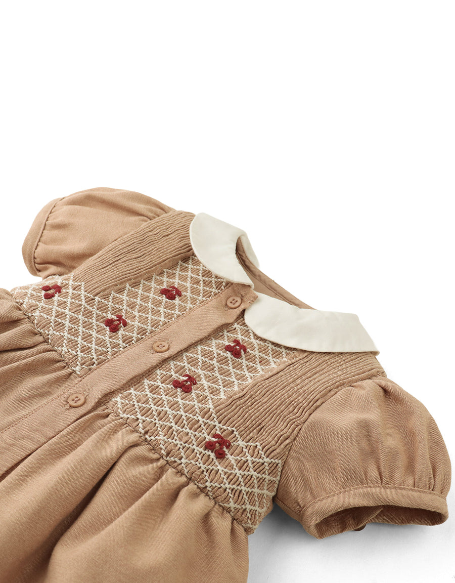 Gingersnaps Baby Marjorie Hand-Smocked Dress with Cherry Bullion Hand Embroidery