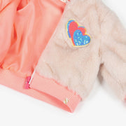 Billieblush Girls Beige-Pink Faux Fur Zip-Up Jacket