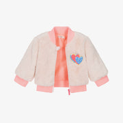Billieblush Girls Beige-Pink Faux Fur Zip-Up Jacket
