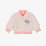 Billieblush Girls Beige-Pink Faux Fur Zip-Up Jacket