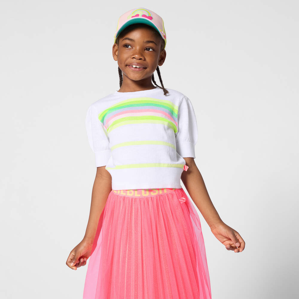 Billieblush Girls Bright Pink Tulle Skirt with Seashells