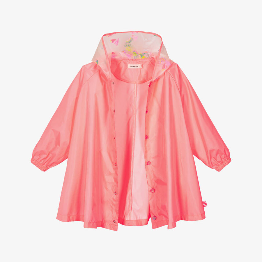 Billieblush Girls Coral Pink Raincoat with Printed Hood