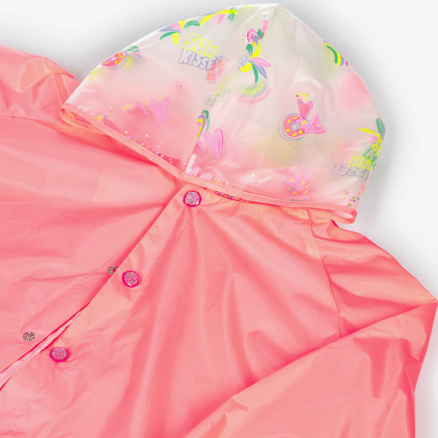 Billieblush Girls Coral Pink Raincoat with Printed Hood
