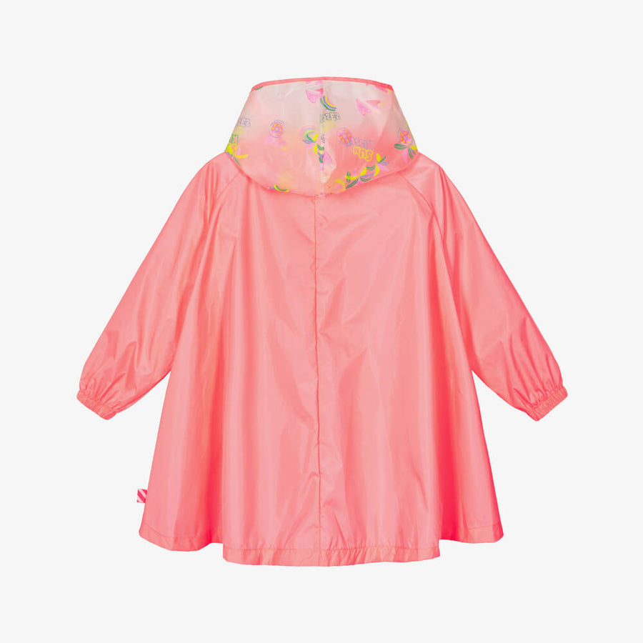 Billieblush Girls Coral Pink Raincoat with Printed Hood
