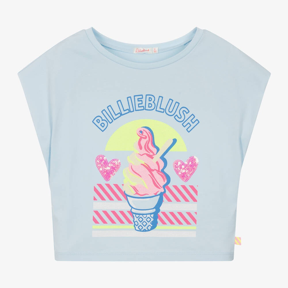 Billieblush Girls Light Blue Cotton T-Shirt