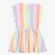 Billieblush Girls Lilac Pink & Yellow Cotton Dress with Silver Stripes