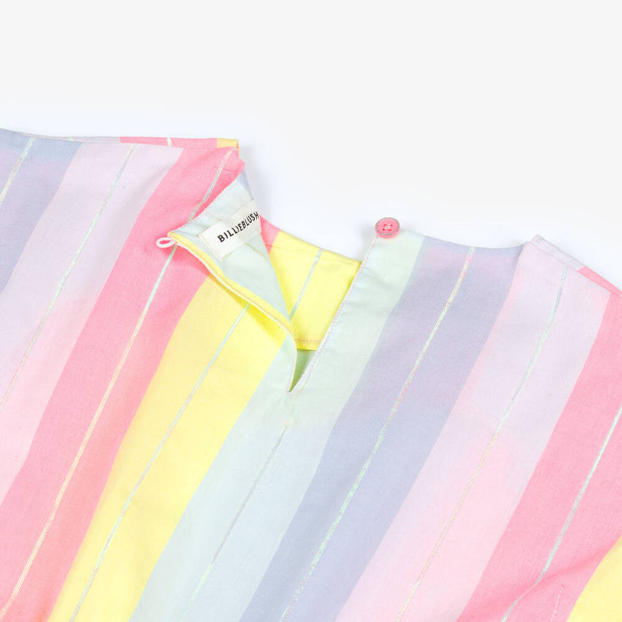 Billieblush Girls Lilac Pink & Yellow Cotton Dress with Silver Stripes