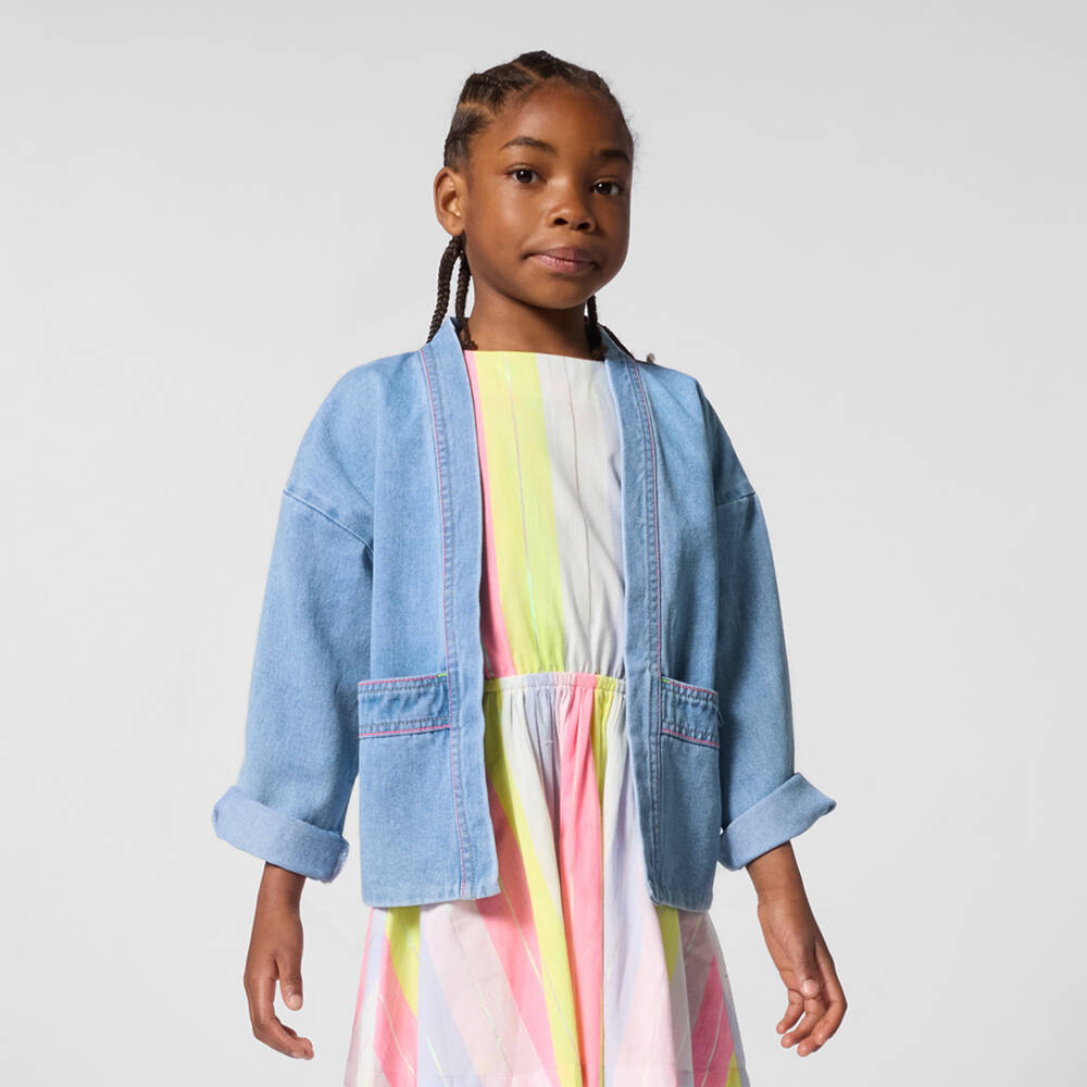 Billieblush Girls Lilac Pink & Yellow Cotton Dress with Silver Stripes