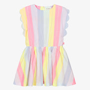 Billieblush Girls Lilac Pink & Yellow Cotton Dress with Silver Stripes