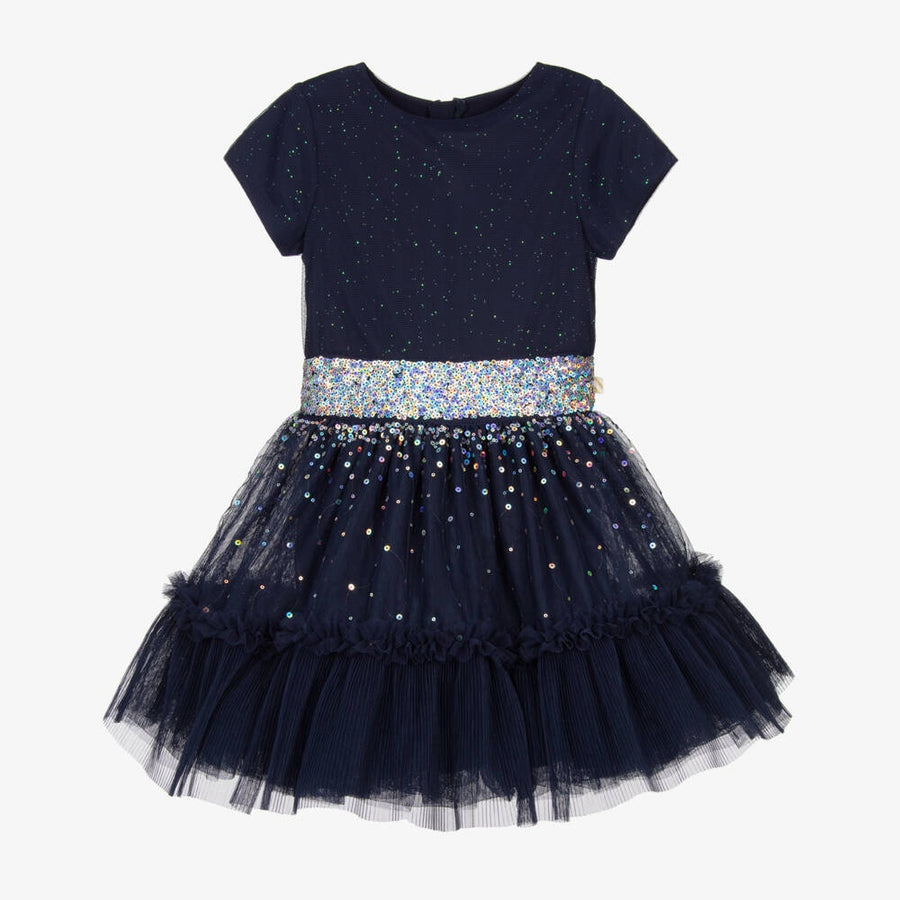 Billieblush Girls Navy Blue Sequinned Tulle Dress