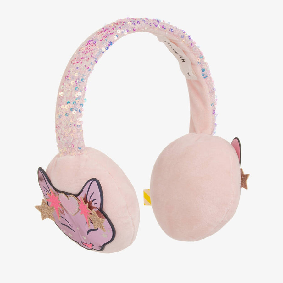 Billieblush Girls Pink Sequined Velour Ear Muffs