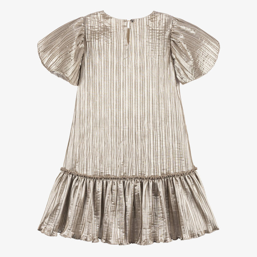 Billieblush Ceremony Girls Shiny Metallic Gold Pleated Dress