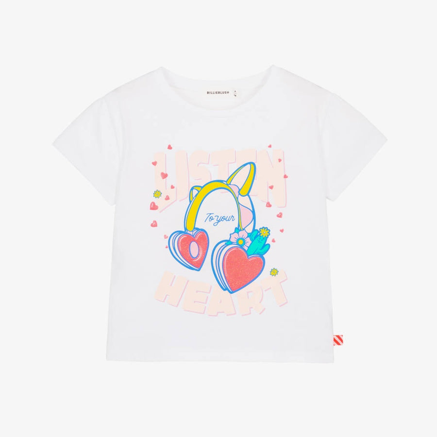 Billieblush Girls White Cotton Headphones T-Shirt