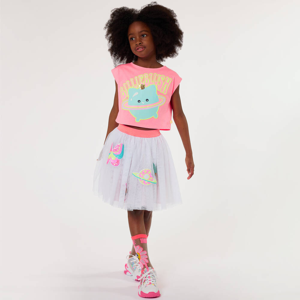 Billieblush Girls White Sequin & Glitter Tulle Skirt