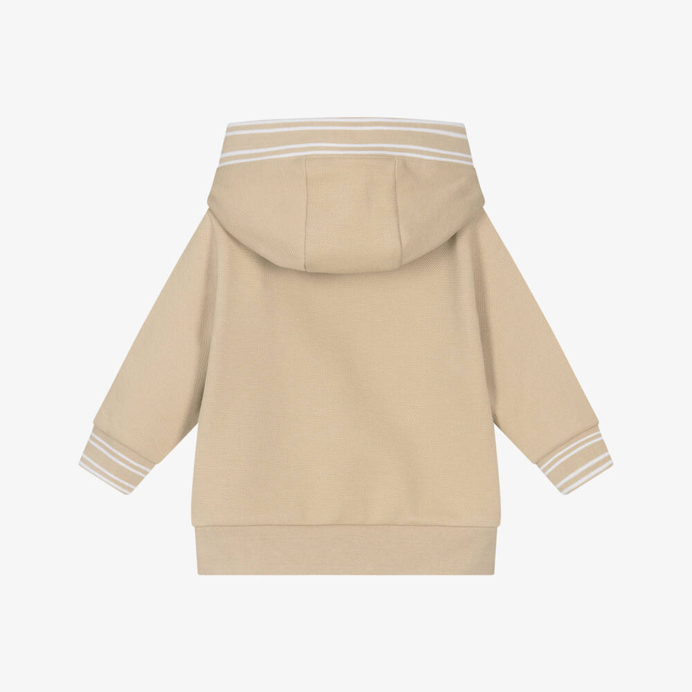 Boss Boys Beige Cotton Zip-Up Hooded Top