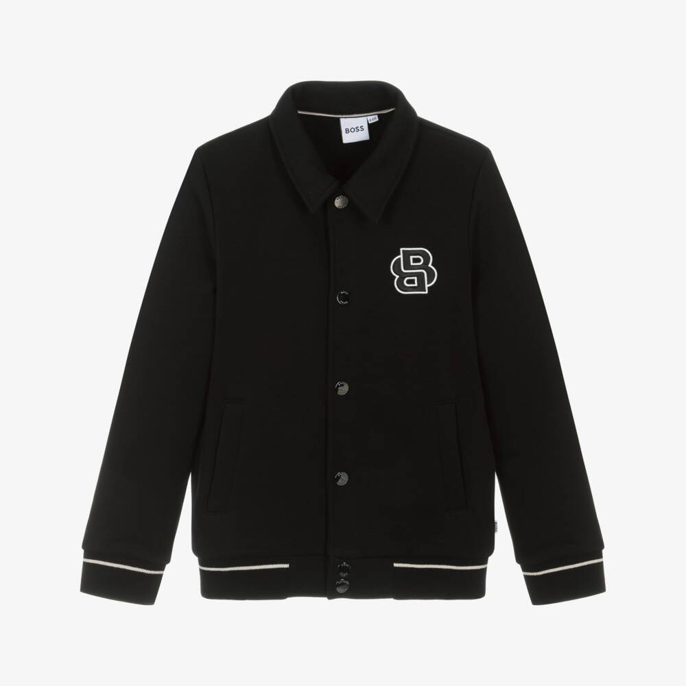 Boss Boys Black Cotton Jersey Varsity Jacket