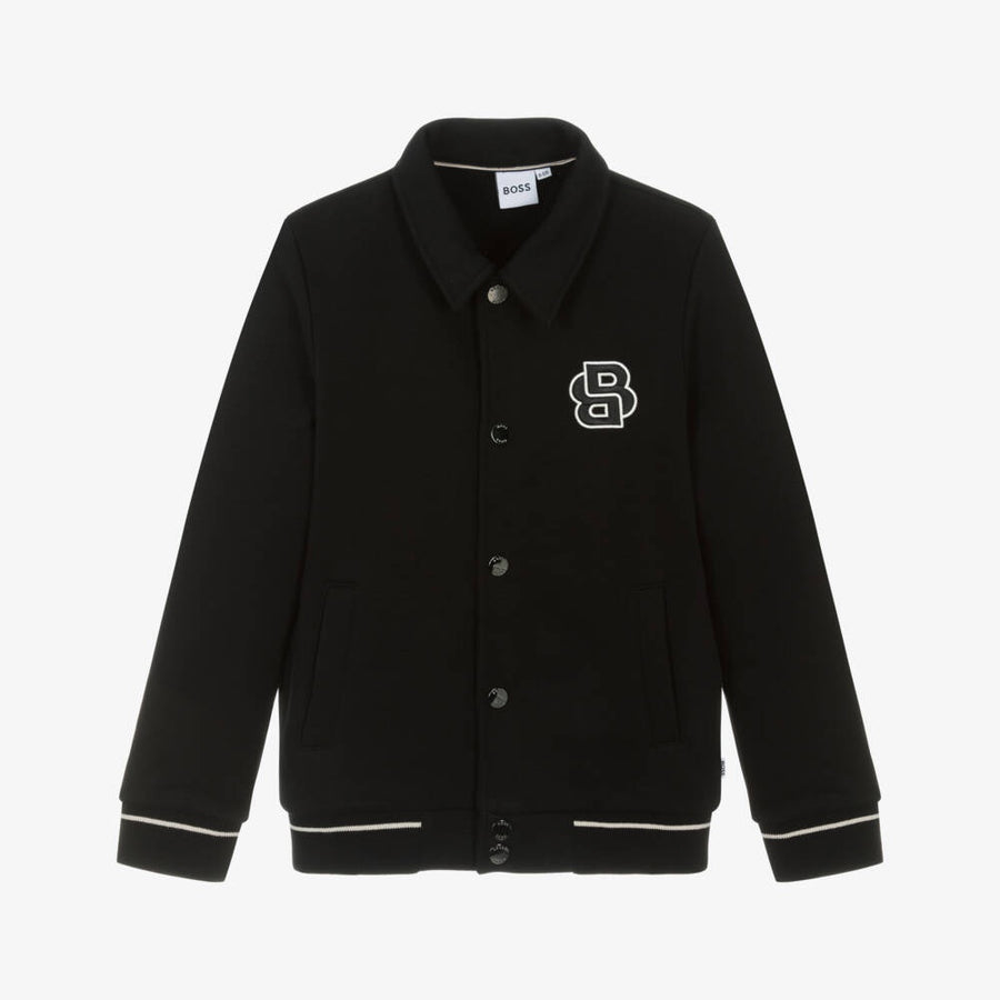 Boss Boys Black Cotton Jersey Varsity Jacket