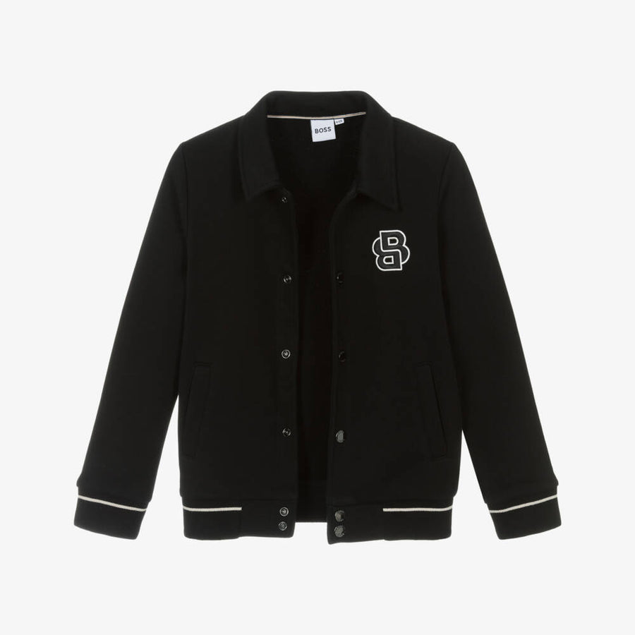 Boss Boys Black Cotton Jersey Varsity Jacket