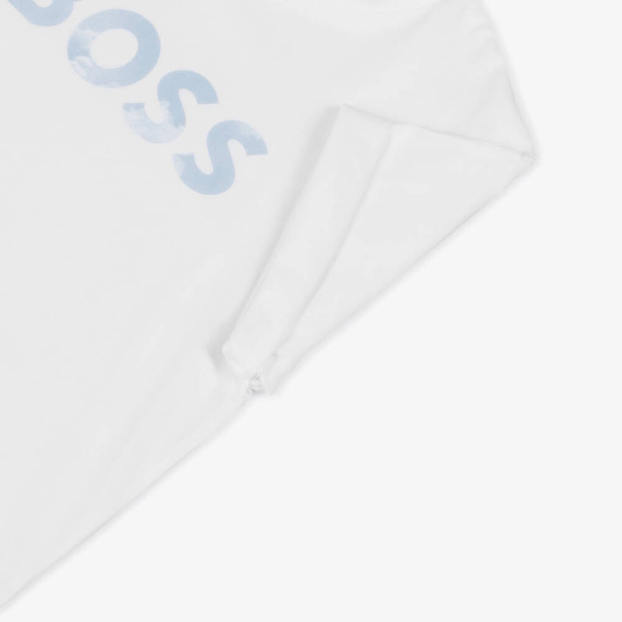 Boss Boys White & Blue Cotton Shorts Set