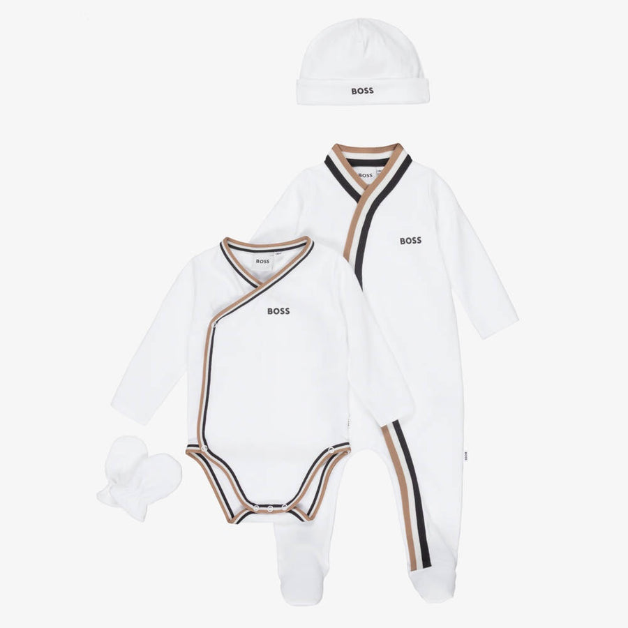 Boss White Cotton Jersey Babysuit Gift Box Set