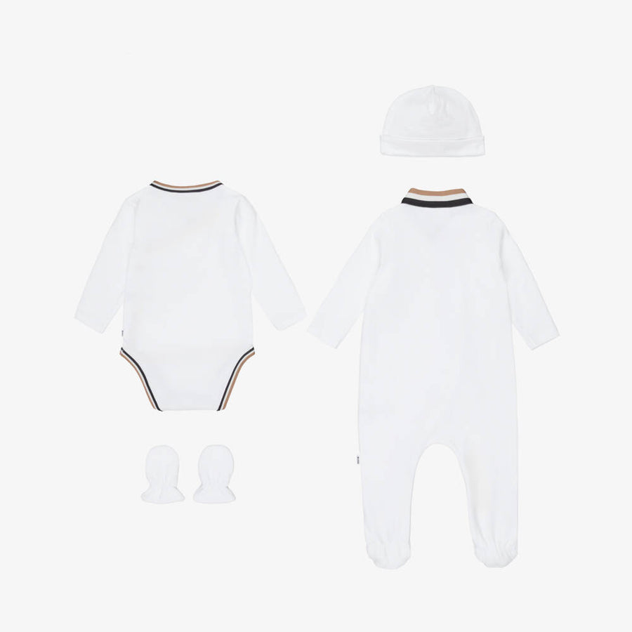 Boss White Cotton Jersey Babysuit Gift Box Set