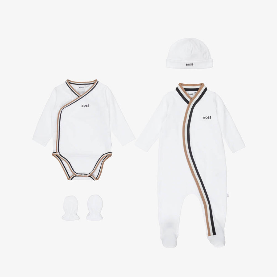Boss White Cotton Jersey Babysuit Gift Box Set