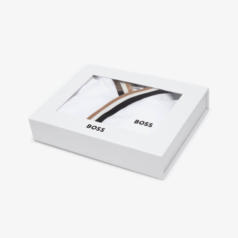 Boss White Cotton Jersey Babysuit Gift Box Set