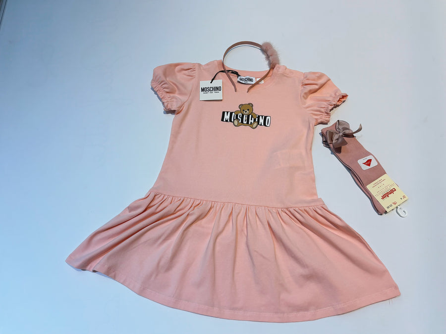Moschino Baby Girls Cotton Jersey Teddy  Bear Logo Dress