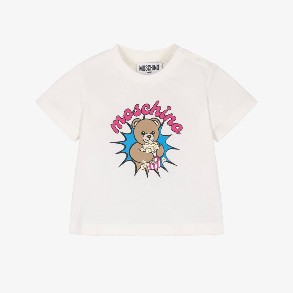 Moschino Popcorn Teddy Bear Maxi T-Shirt in Ivory