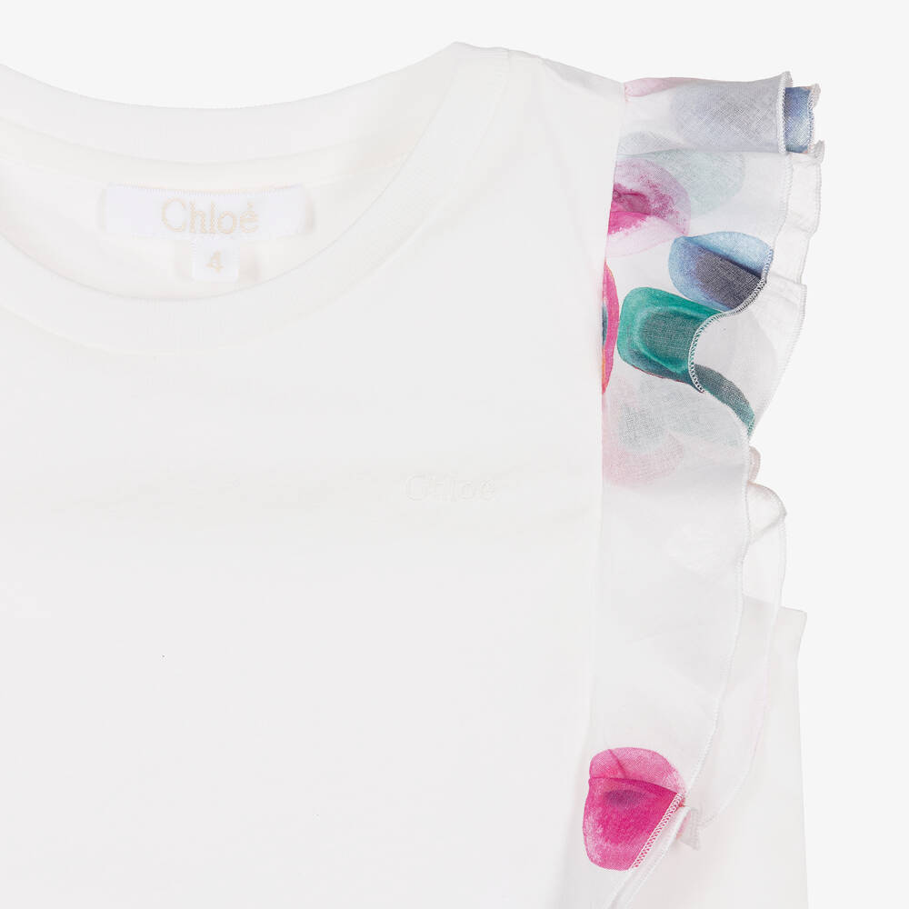 Chloé White Cotton Ruffles T-Shirt