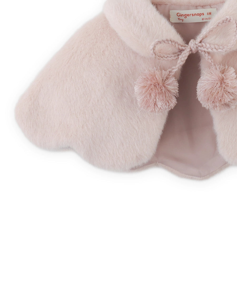 Gingersnaps  Baby Elaine Scalloped-Edge Faux Fur Capelet with Braided Ties and Pom-Poms