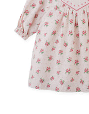 Gingersnaps   Baby Olivia Floral Printed Dress with Cross-Stitch Embroidery on Quilted Yoke
