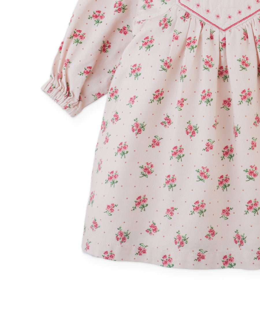 Gingersnaps   Baby Olivia Floral Printed Dress with Cross-Stitch Embroidery on Quilted Yoke