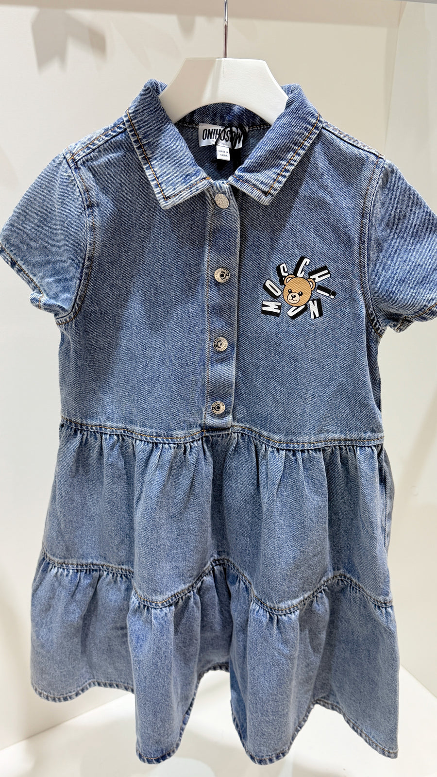 Moschino Girls Blue Washed Denim Teddy Bear Dress