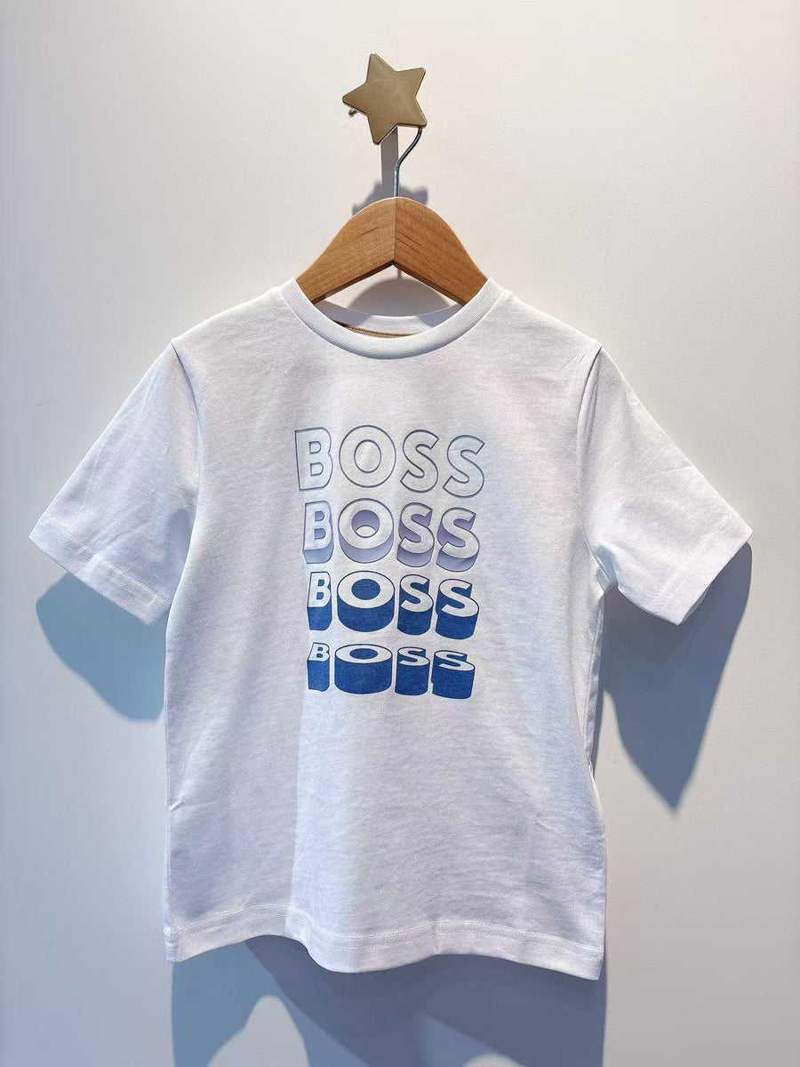 Boss Boy Cotton Jersey Tee Shirt with Multi Logo