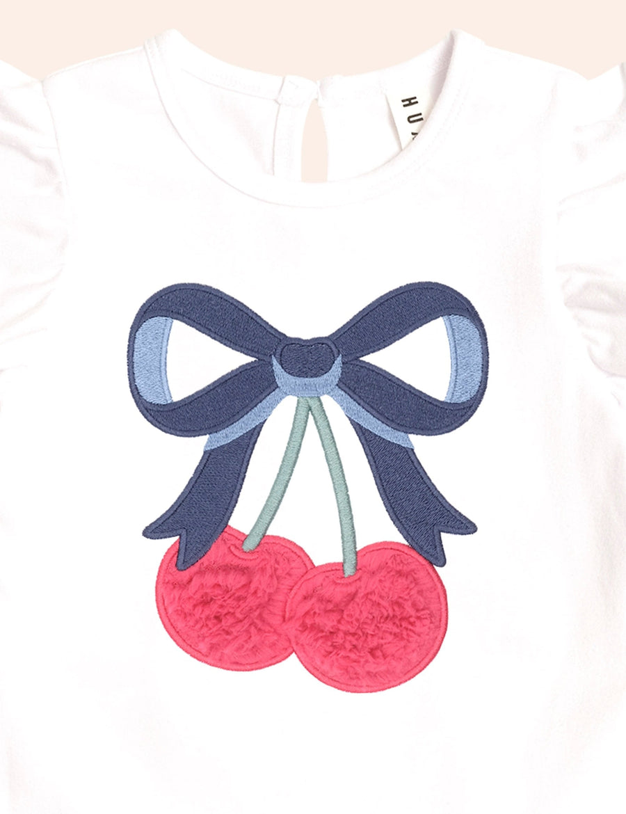 Huxbaby Girl Cherry Bow Frill Sleeve Tee