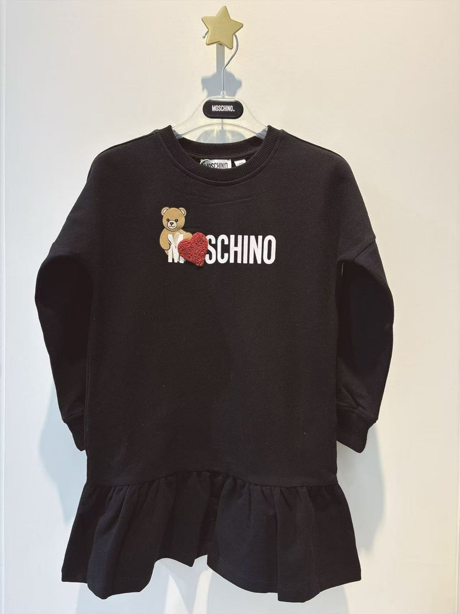Moschino Girls Black Jersey Dress with Heart & Teddy