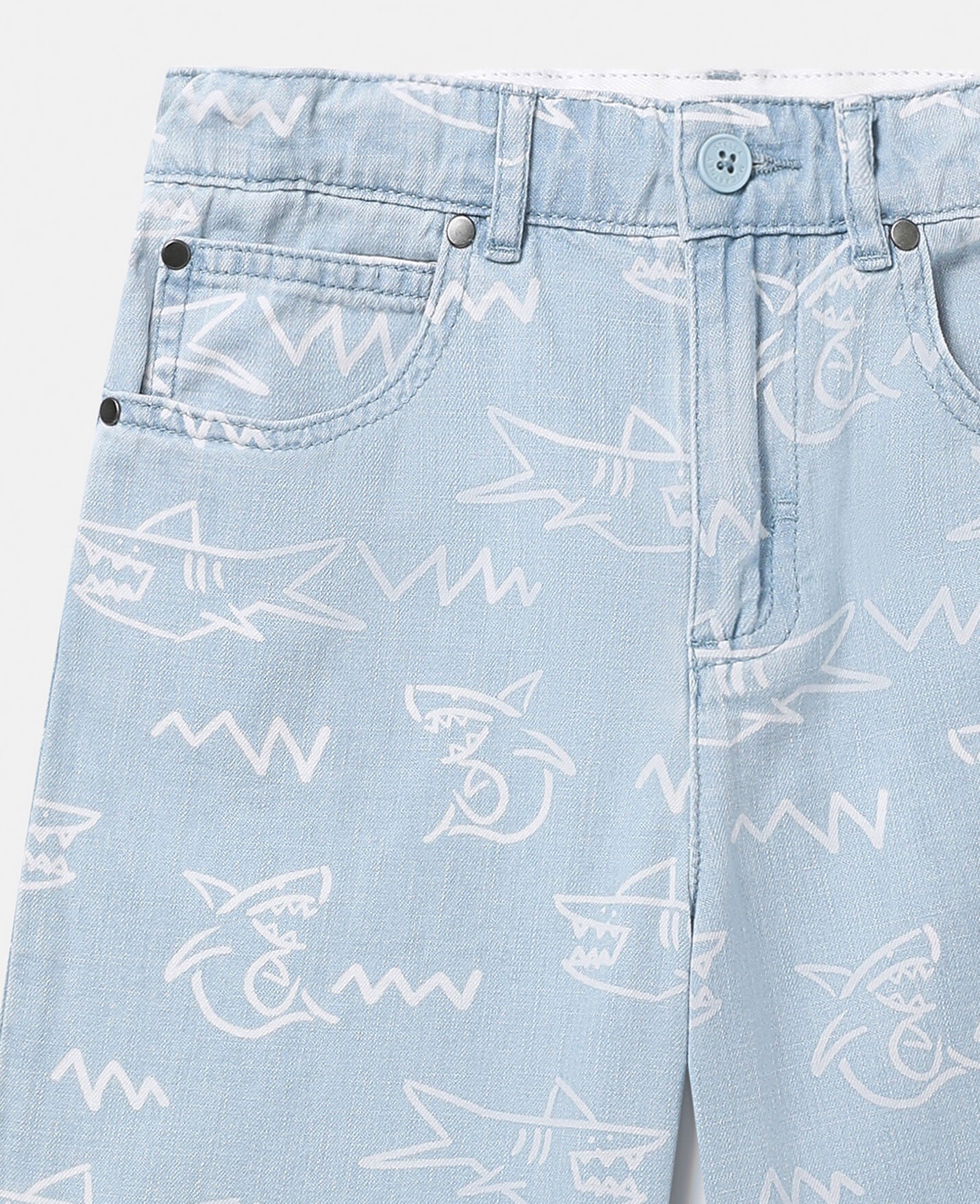 Stella McCartney Boys Graphic Shark Light Denim Shorts