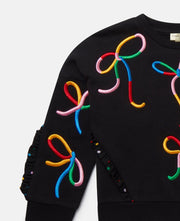 Stella McCartney Girls Black Cotton Embroidered Bow Sweatshirt