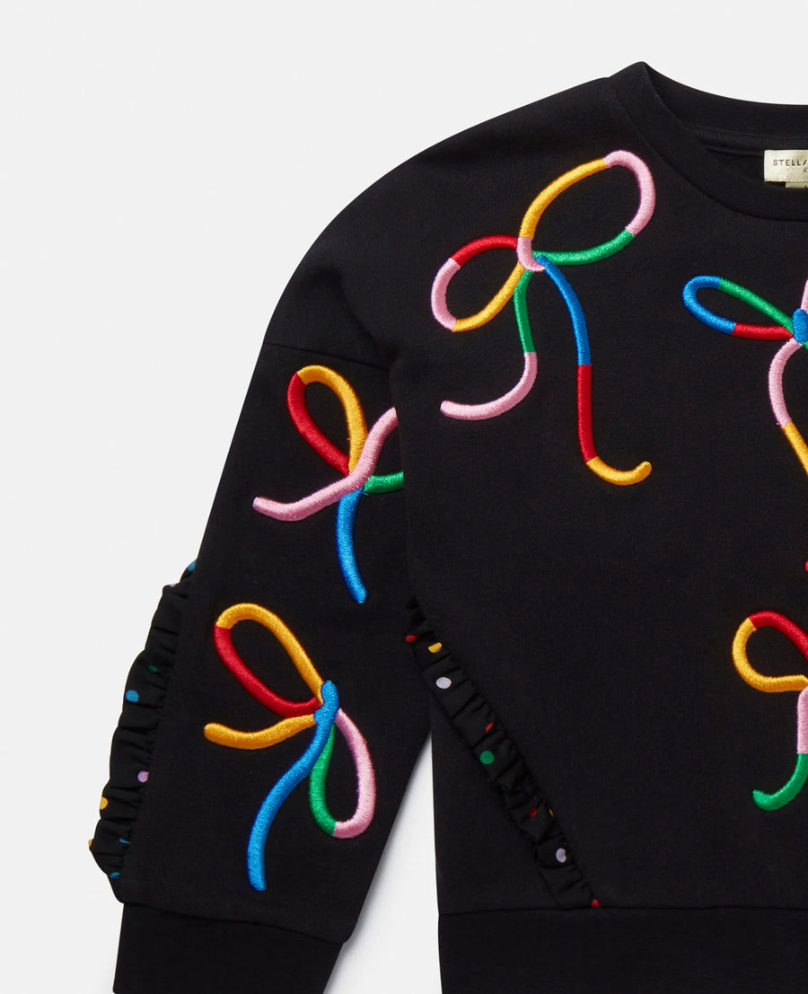 Stella McCartney Girls Black Cotton Embroidered Bow Sweatshirt