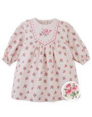 Gingersnaps   Baby Olivia Floral Printed Dress with Cross-Stitch Embroidery on Quilted Yoke
