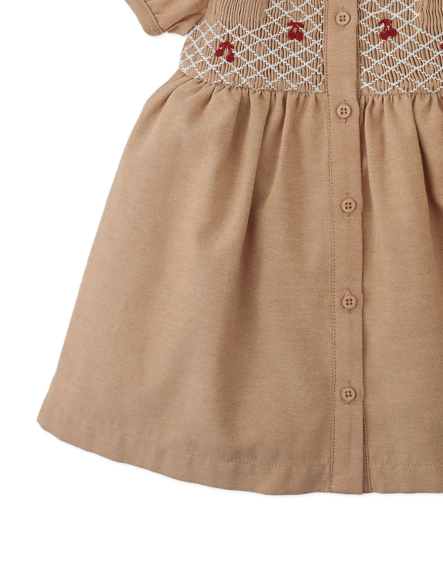 Gingersnaps Baby Marjorie Hand-Smocked Dress with Cherry Bullion Hand Embroidery