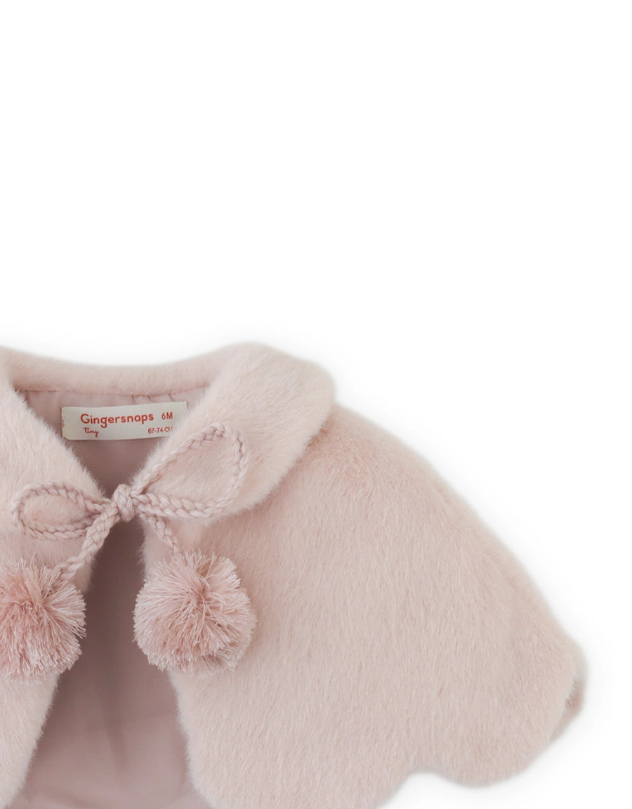 Gingersnaps  Baby Elaine Scalloped-Edge Faux Fur Capelet with Braided Ties and Pom-Poms