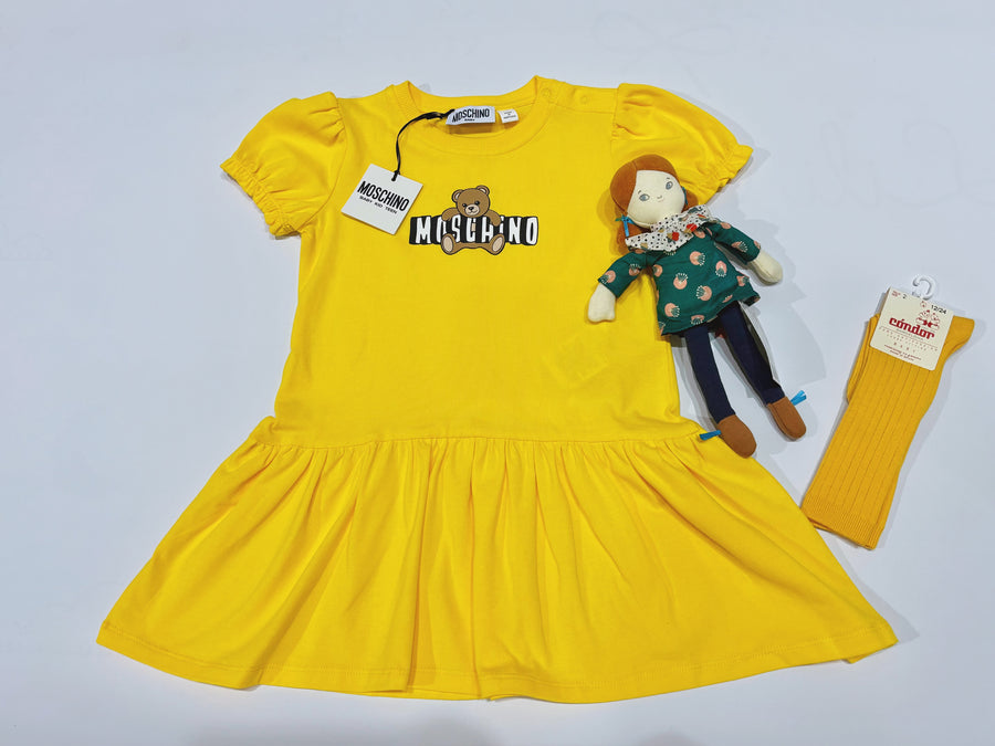 Moschino Baby Girls Cotton Jersey Teddy  Bear Logo Dress