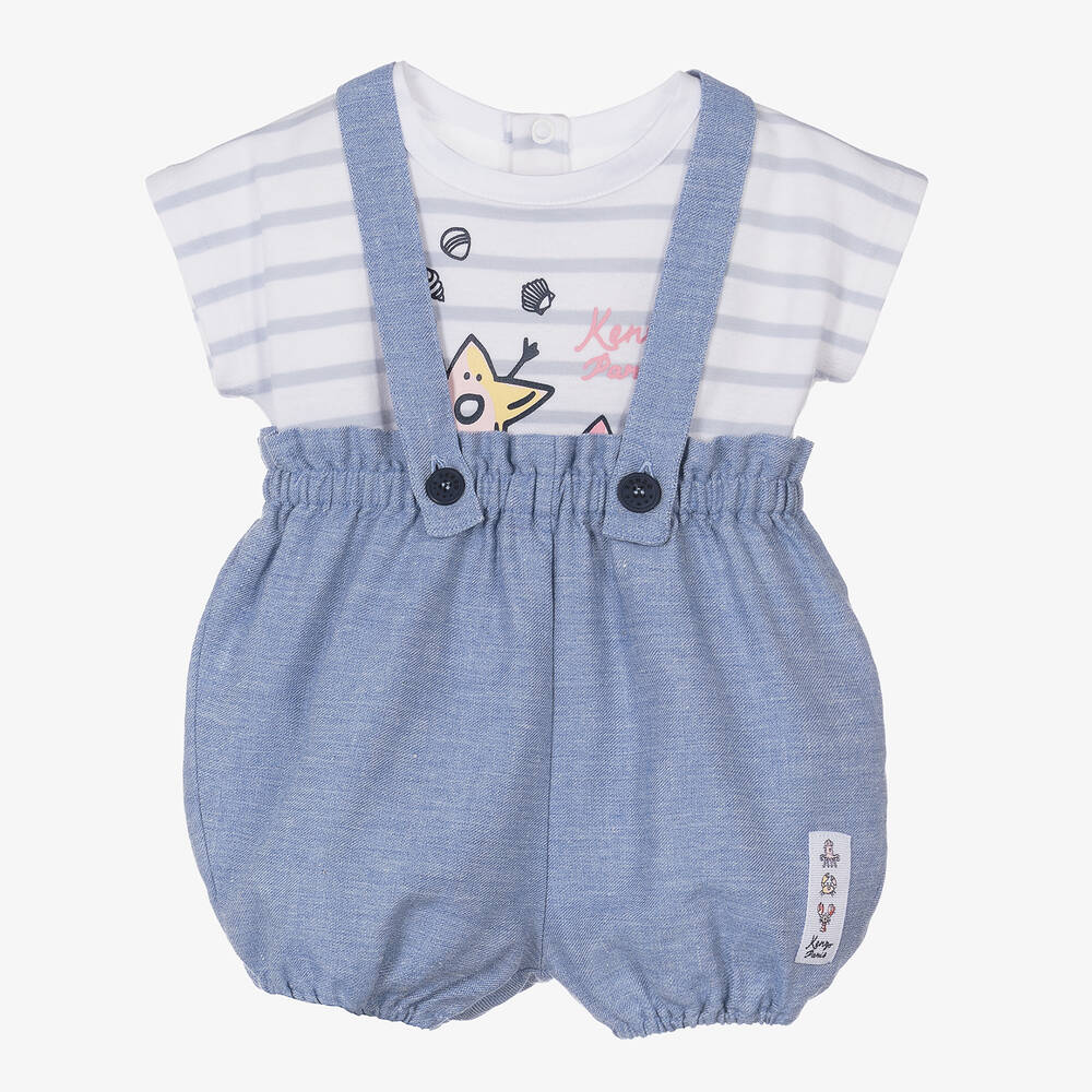 Kenzo Baby Blue Striped Cotton Shorts Set