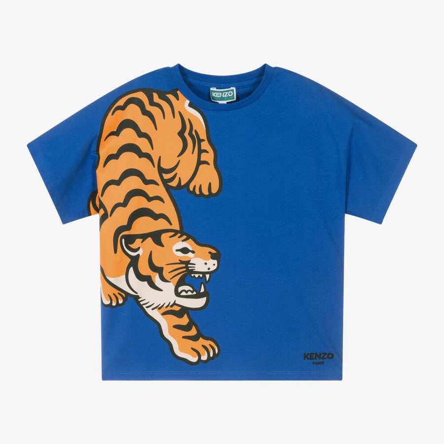 Kenzo Kids Blue Organic Cotton Tiger Print T-Shirt