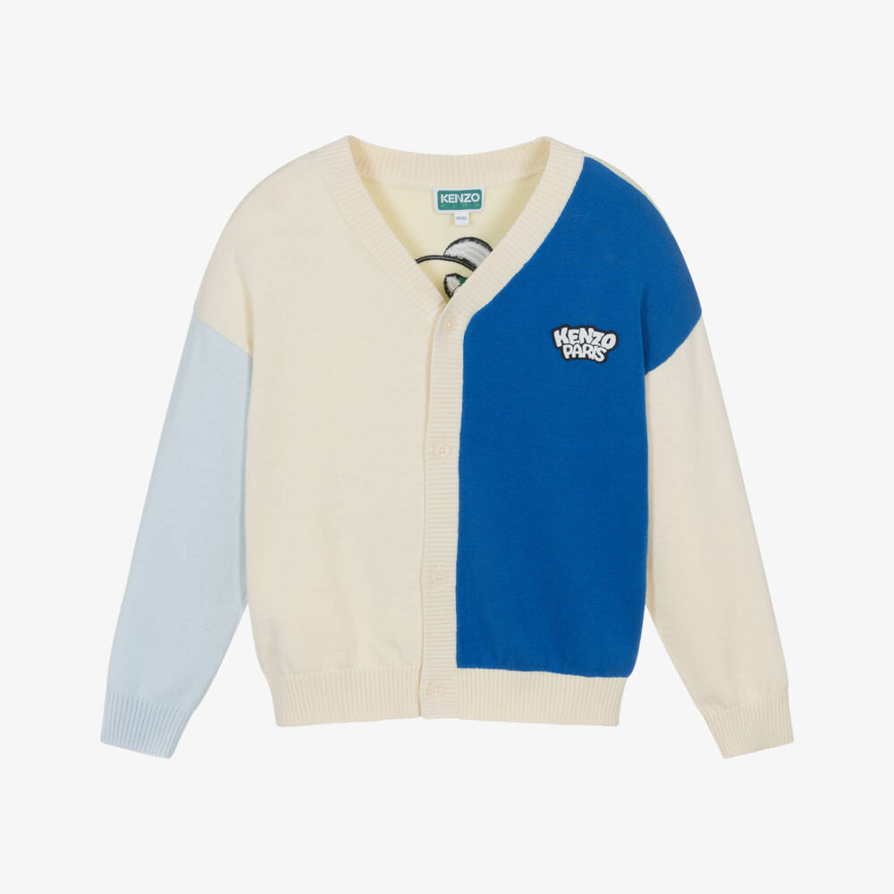 Kenzo Boys Colourblock Cotton Cardigan with Vintage Ice Cream Logo