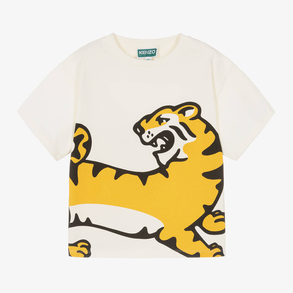 Kenzo Boys Ivory Tiger Logo T Shirt