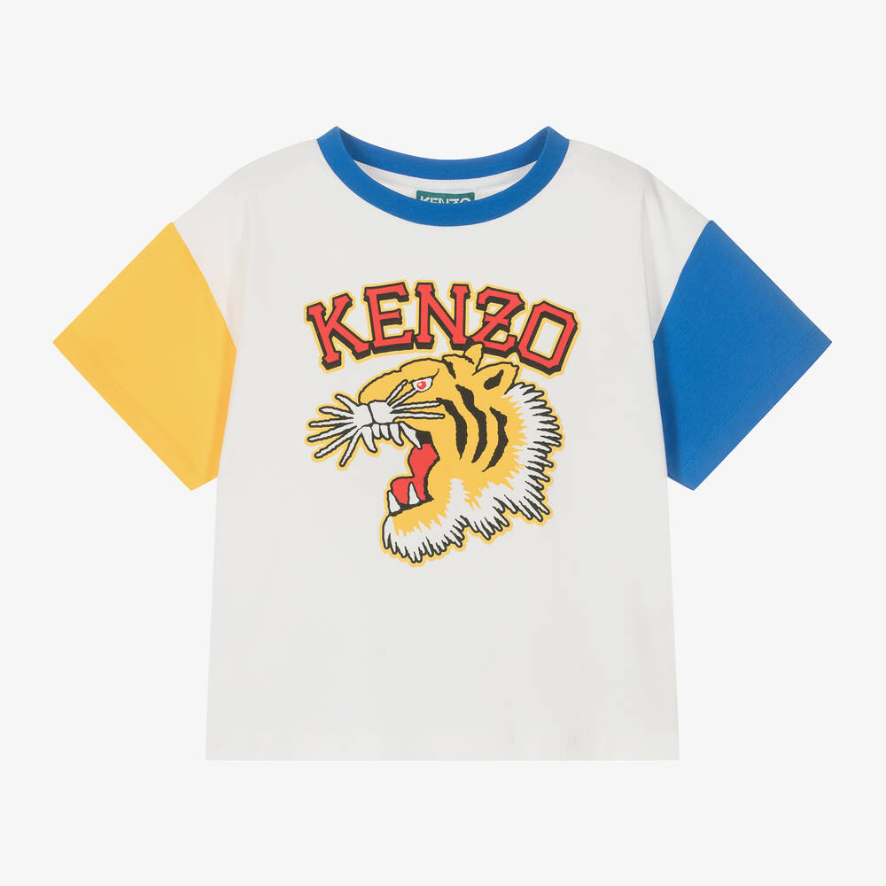 Kenzo Boys Ivory Colorblock Tiger SS Tee